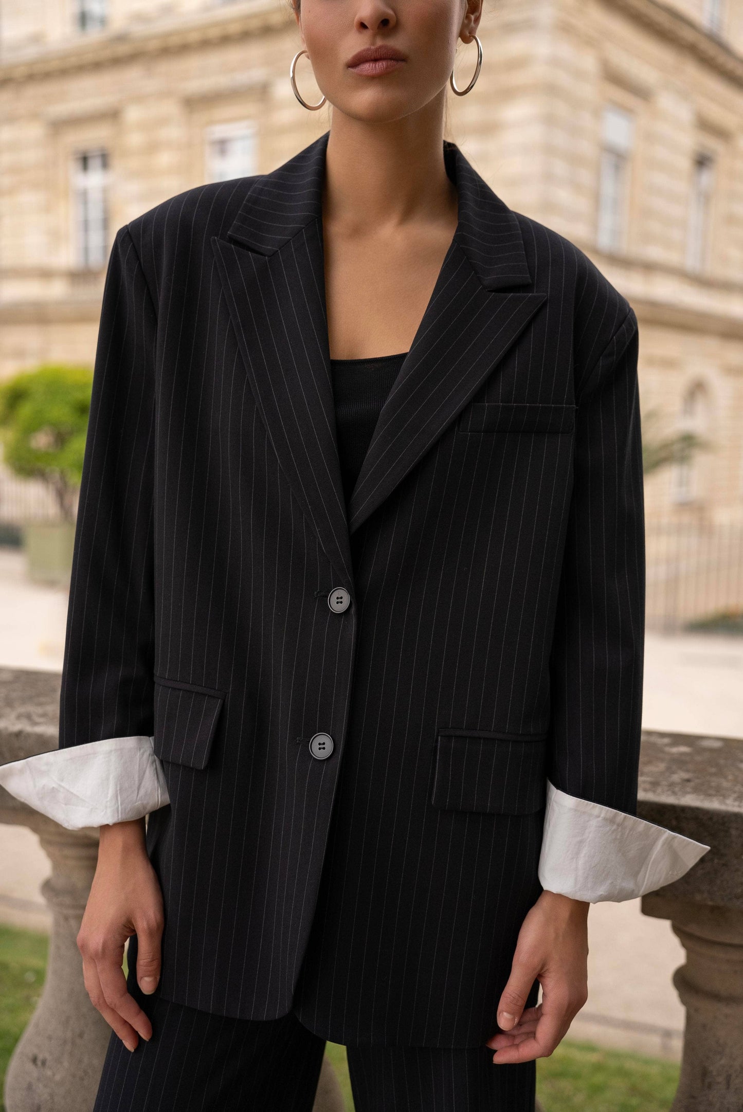 Allure - Oversize-Jacke mit Streifen & weissen Ärmelaufschlägen