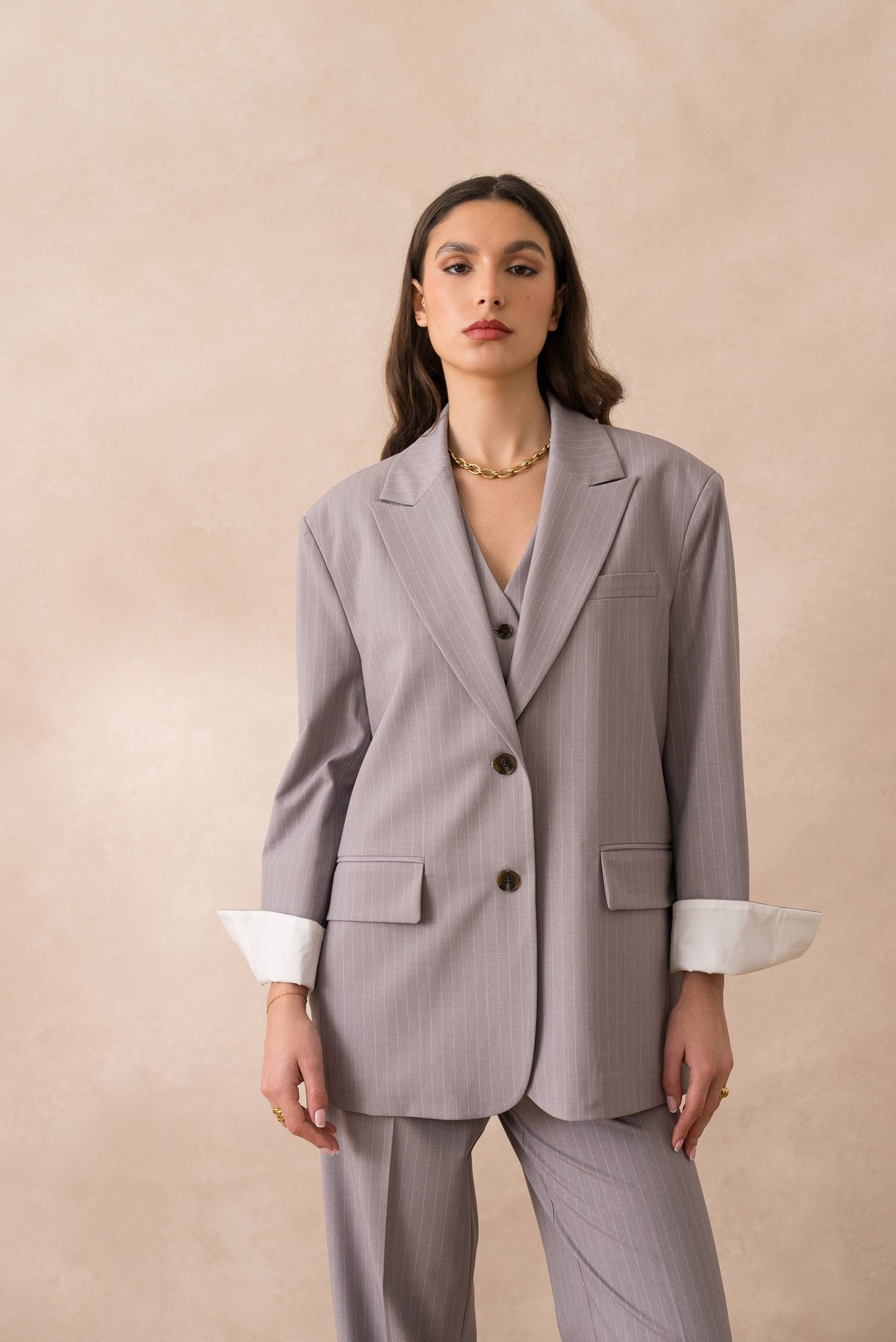 Allure - Oversize-Jacke mit Streifen & weissen Ärmelaufschlägen