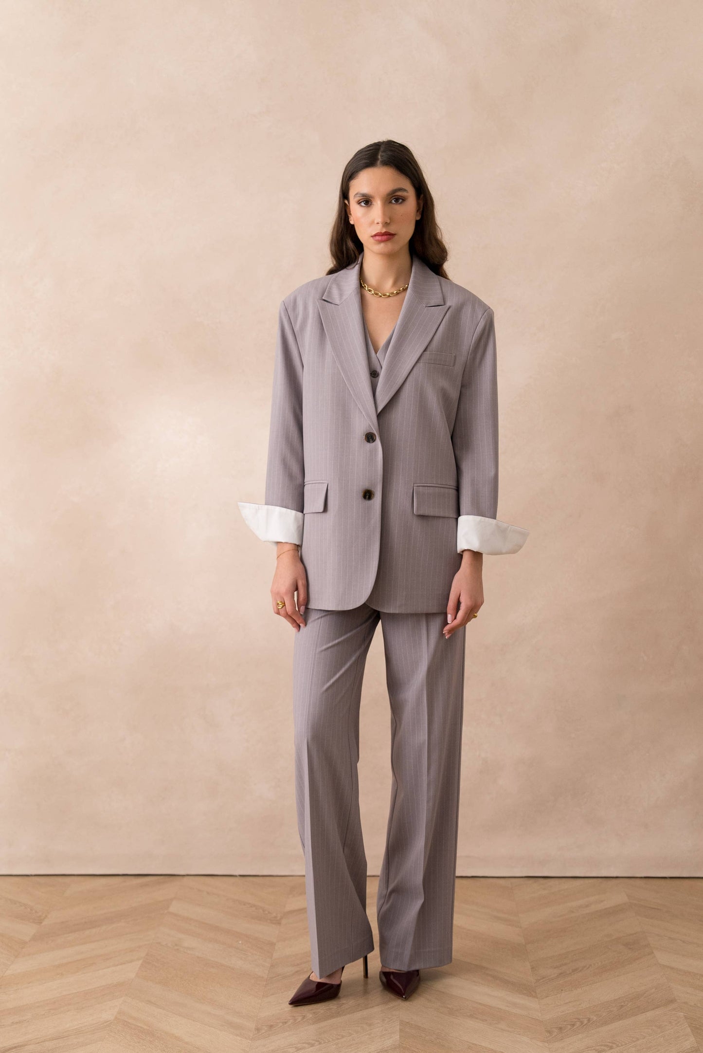 Allure - Oversize-Jacke mit Streifen & weissen Ärmelaufschlägen