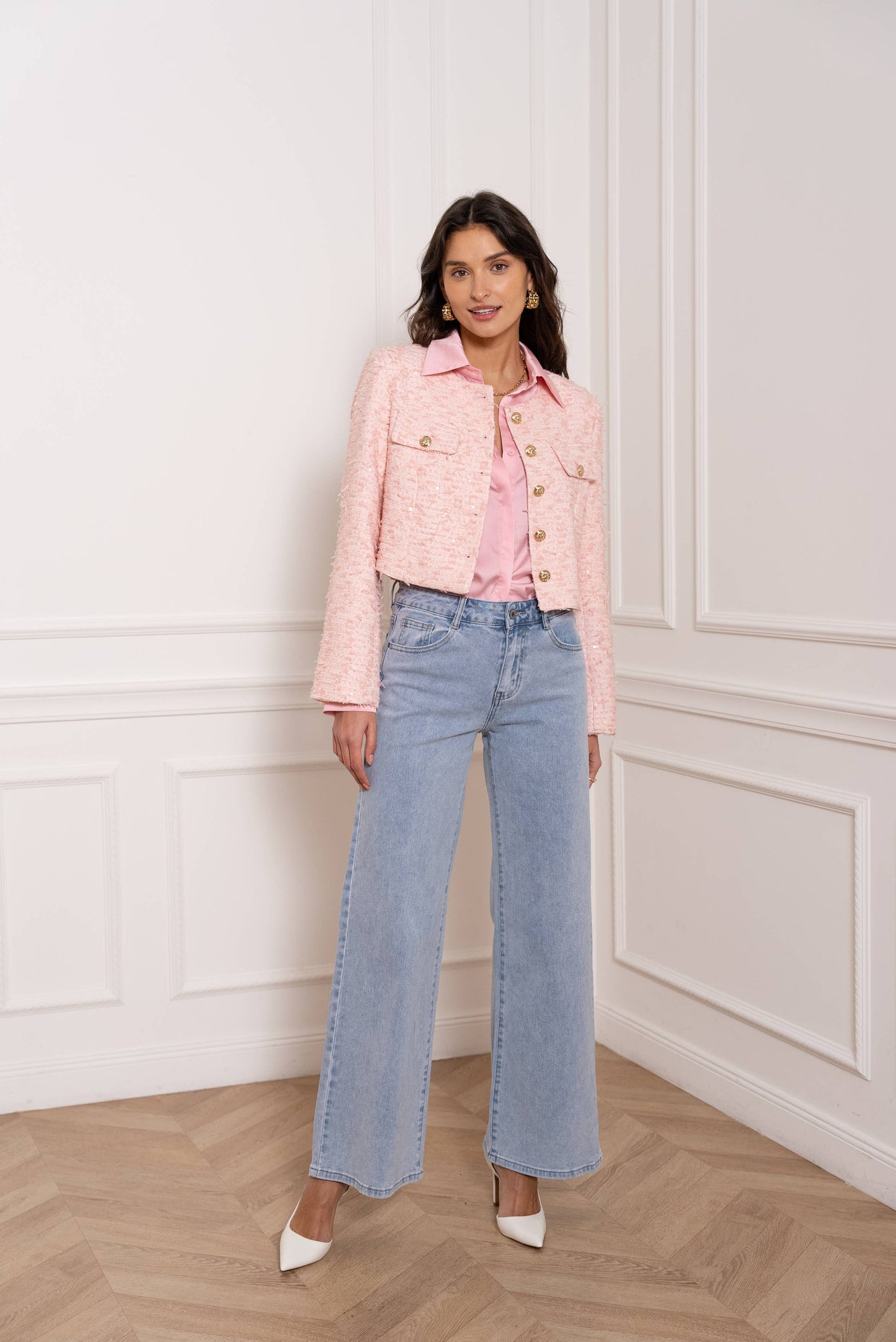 Jenny - Cropped Tweedjacke mit goldenen Details