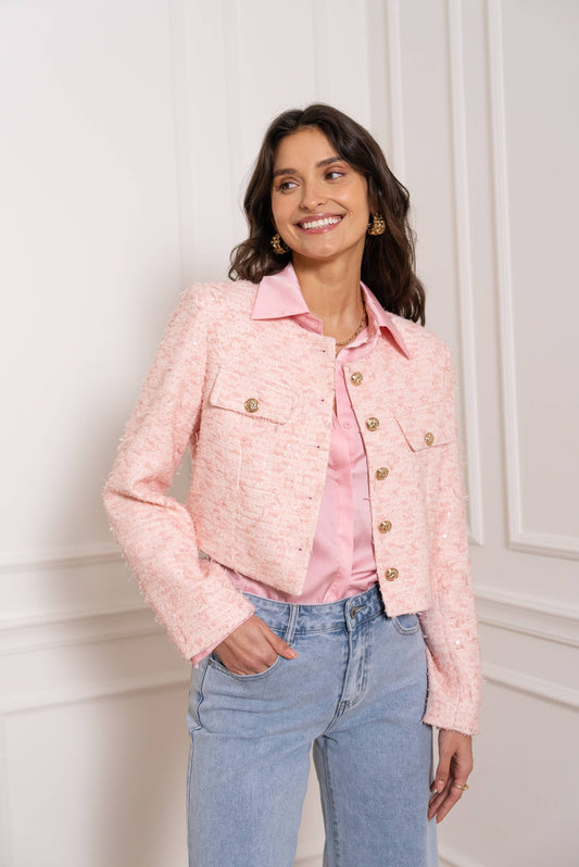 Jenny - Cropped Tweedjacke mit goldenen Details