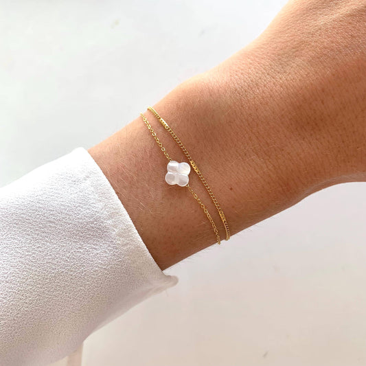 Pure Luck – Edelstahlarmband mit Perlmutt-Kleeblatt