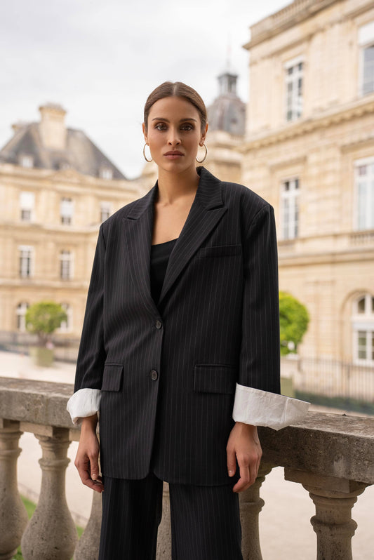 Allure - Oversize-Jacke mit Streifen & weissen Ärmelaufschlägen