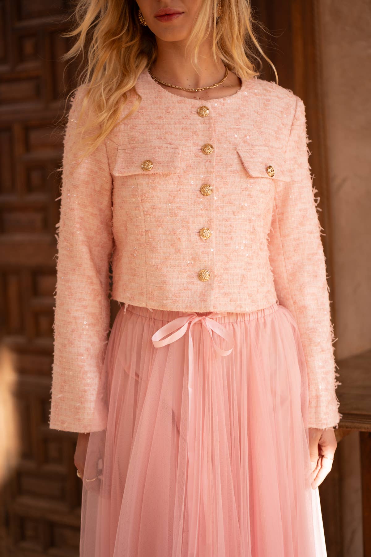 Jenny - Cropped Tweedjacke mit goldenen Details