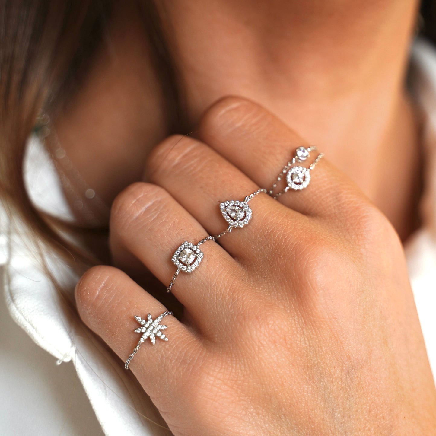 Stardust Chain – Verstellbarer Silberring mit Zirkonia-Stern