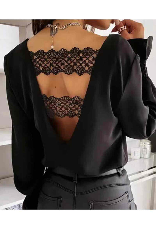 Élina – Top Einfarbig mit Spitze & offenem Rücken