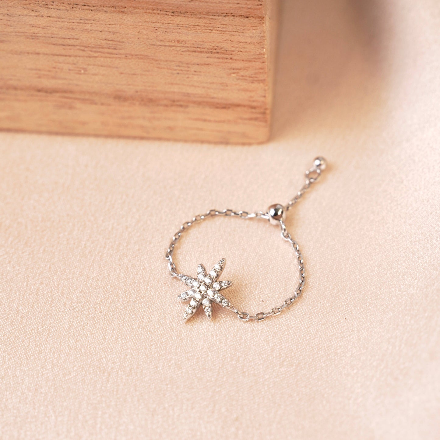 Stardust Chain – Verstellbarer Silberring mit Zirkonia-Stern